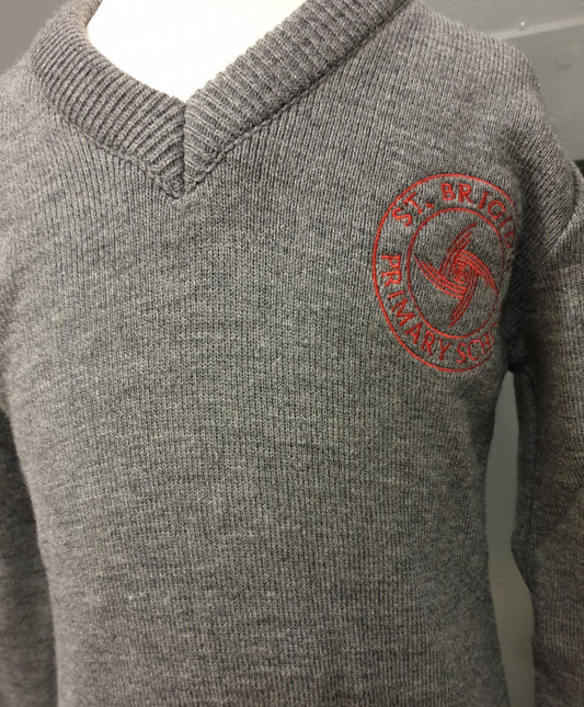 St Brigid's (Carnhill) PS Deerpark knitted grey V-neck jumper - MJ's Menswear Derry