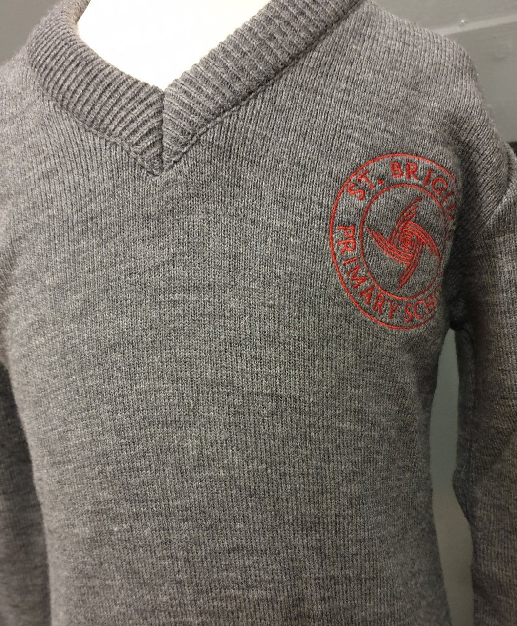 2 x St Brigid's (Carnhill) PS Deerpark knitted grey V-neck jumper (SAVE 10%)