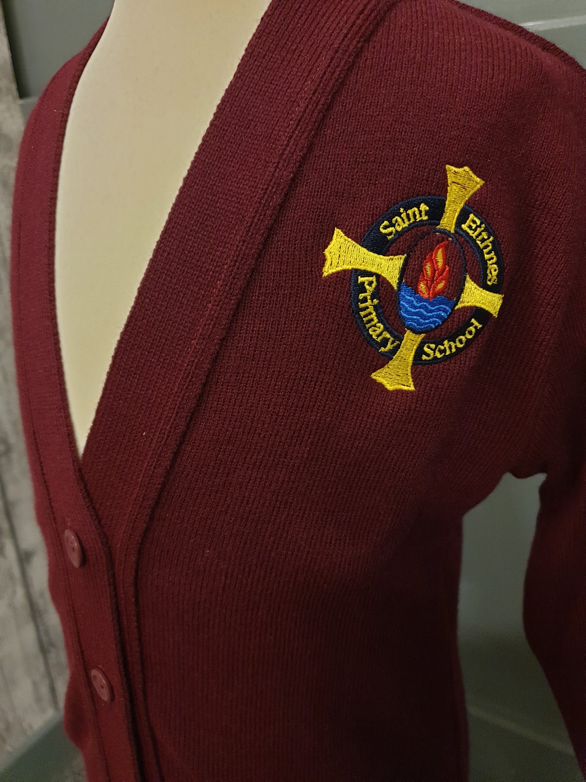 St Eithne's Deerpark knitted wine V-neck cardigan - MJ's Menswear Derry