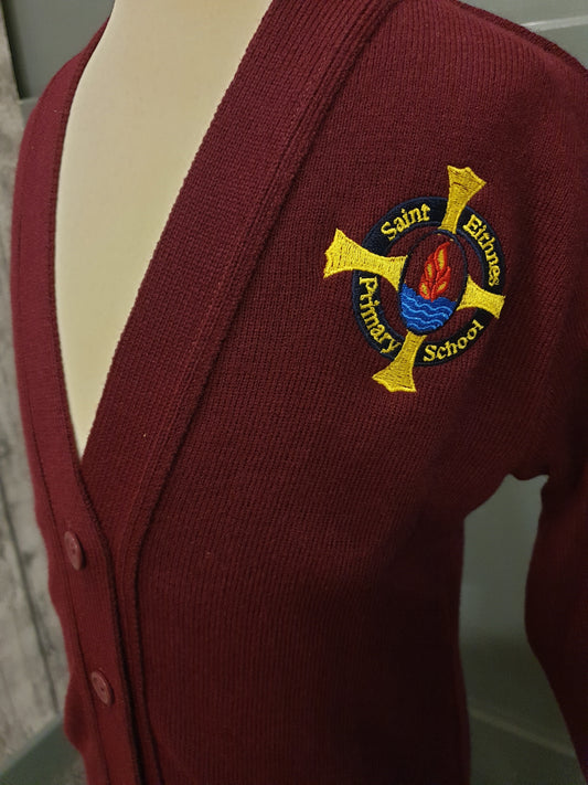 St Eithne's Deerpark knitted wine V-neck cardigan - MJ's Menswear Derry