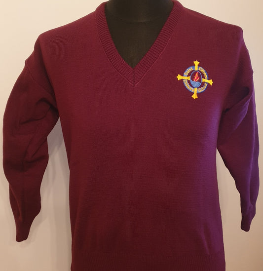 St Eithne's Deerpark knitted wine V-neck jumper - MJ's Menswear Derry