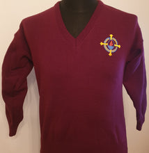 Load image into Gallery viewer, 3 x St Eithne&#39;s Deerpark knitted wine V-neck jumper (SAVE 18%)
