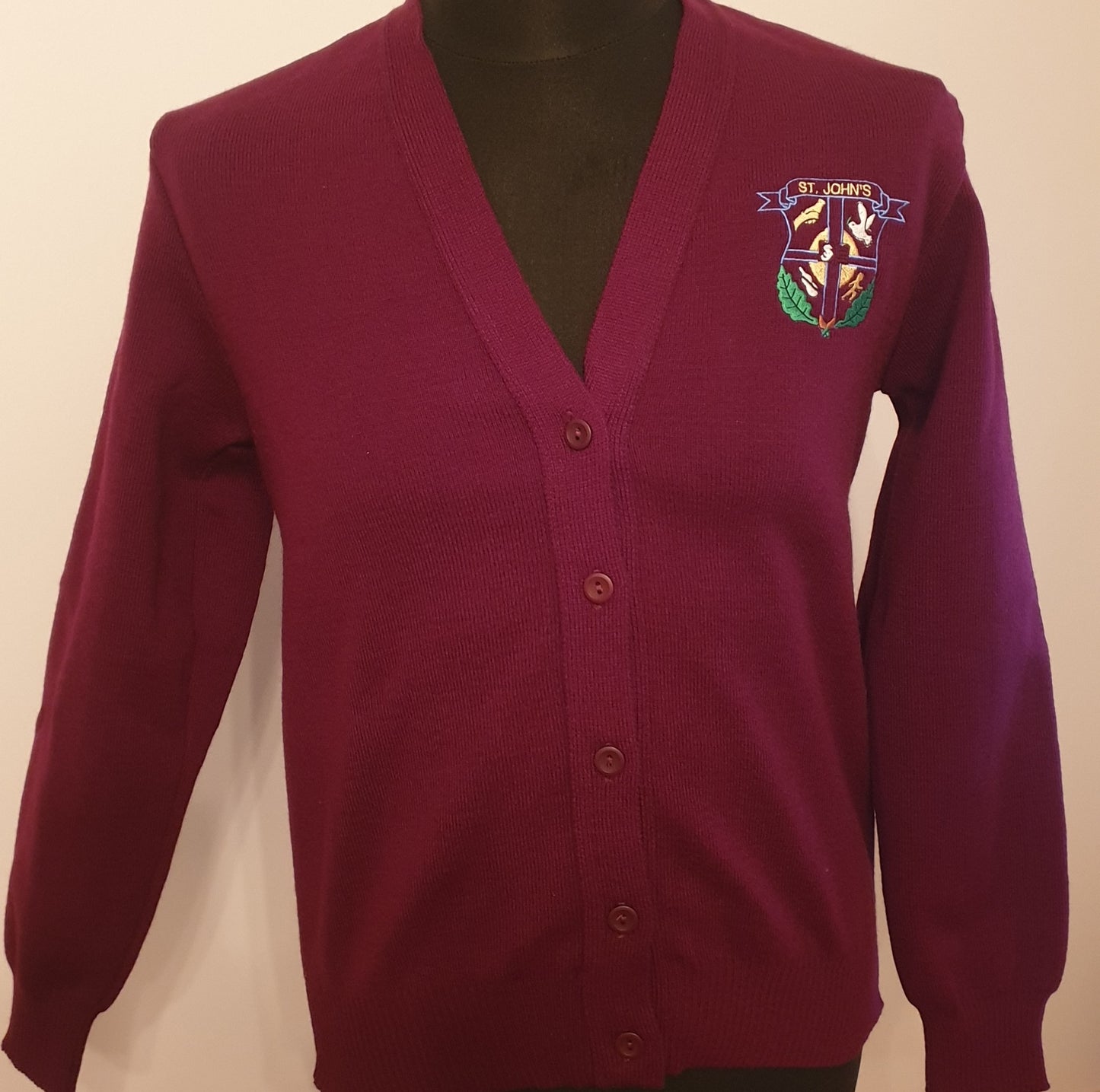 St John's Deerpark knitted wine V-neck cardigan - MJ's Menswear Derry