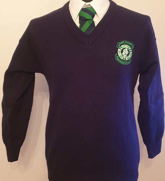St Patrick's (Pennyburn) PS Deerpark knitted navy v-neck jumper - MJ's Menswear Derry