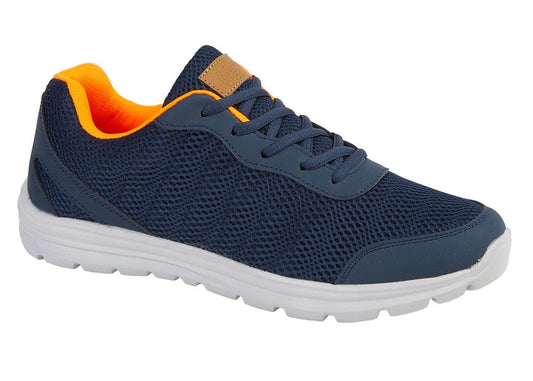 Navy/Orange Textile Mesh Lace Up Trainer
