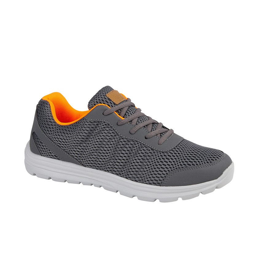 Grey/Orange Textile Mesh Lace Up Trainer