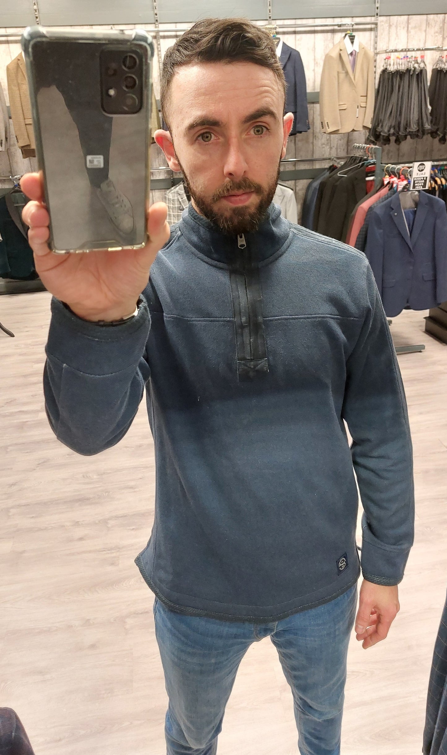 Tokyo Cotton Pique Half Zip Indigo