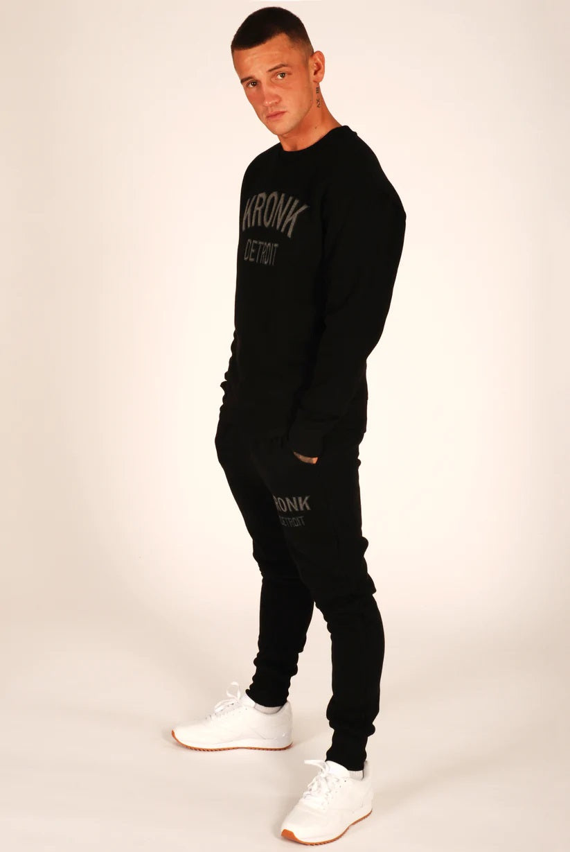 KRONK Detroit Applique Sweatshirt Loose Fit Black - MJ's Menswear Derry