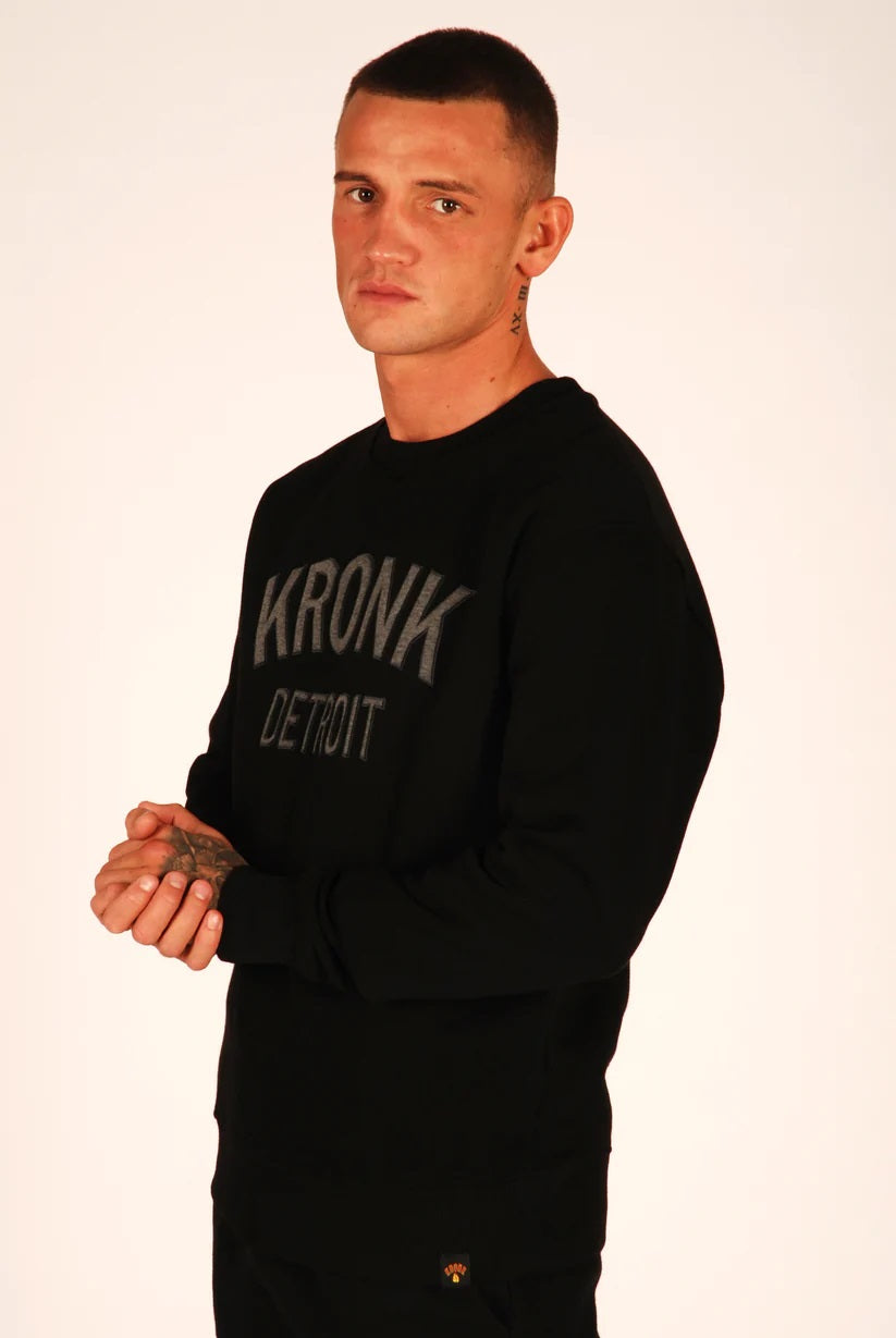 KRONK Detroit Applique Sweatshirt Loose Fit Black - MJ's Menswear Derry