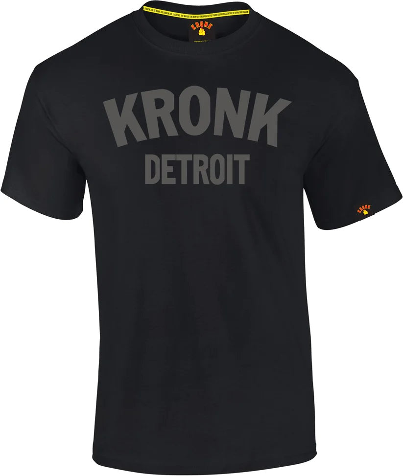 KRONK Detroit T Shirt Black with Charcoal print - MJ's Menswear Derry