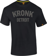 Load image into Gallery viewer, KRONK Detroit T Shirt Black with Charcoal print
