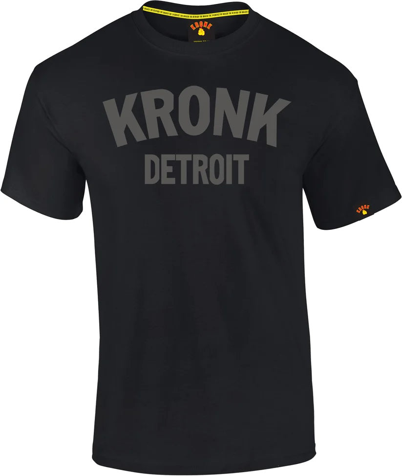 KRONK Detroit T Shirt Black with Charcoal print