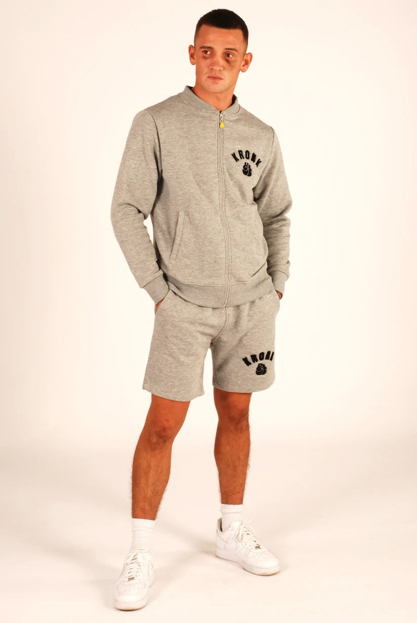 Kronk One Colour Gloves Zip Jacket with Towelling Applique Logo Sports Grey - MJ's Menswear Derry