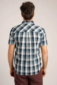 Judd Short Sleeve 100% Cotton Check Dusty Blue