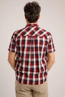 Judd Short Sleeve 100% Cotton Check Dusty Garnet