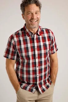 Judd Short Sleeve 100% Cotton Check Dusty Garnet