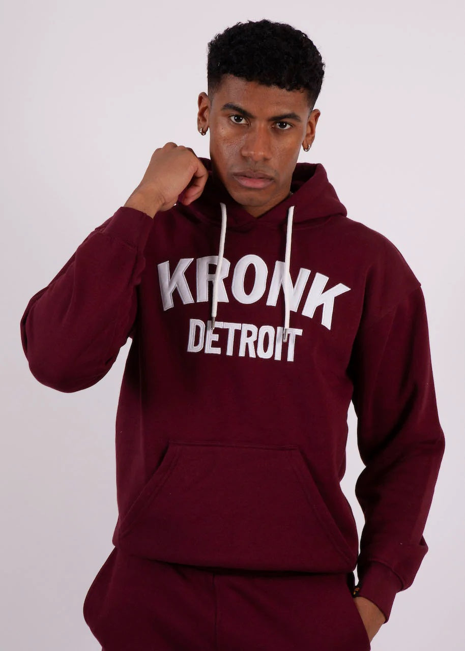 KRONK Detroit Applique Hoodie Regular Fit Maroon with White logo