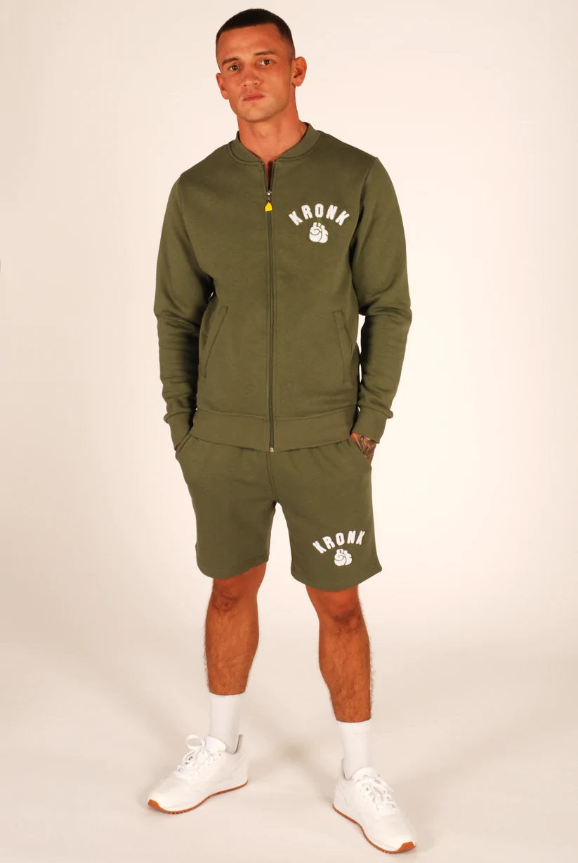 Kronk One Colour Gloves Zip Jacket with Towelling Applique Logo Sports Green