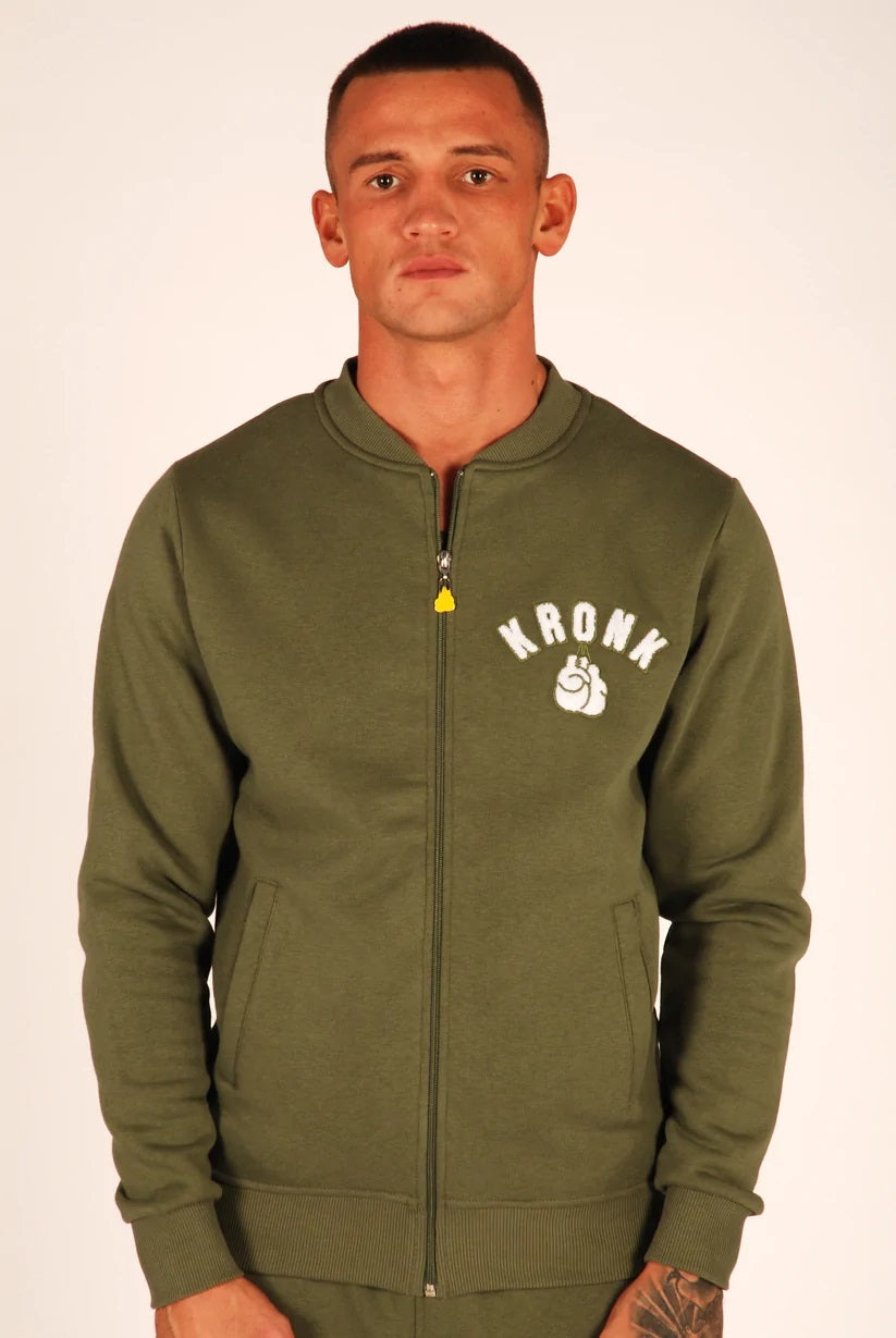 Kronk One Colour Gloves Zip Jacket with Towelling Applique Logo Sports Green