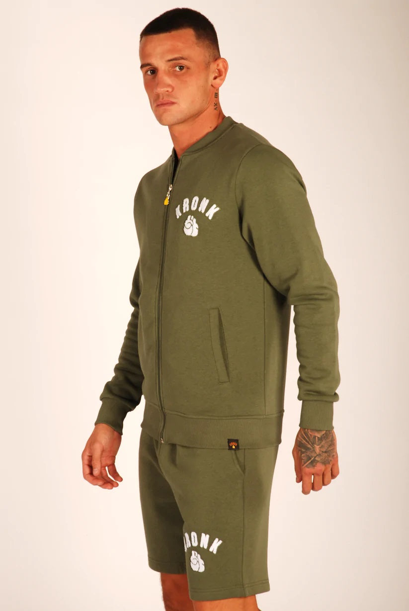 Kronk One Colour Gloves Zip Jacket with Towelling Applique Logo Sports Green