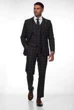 Load image into Gallery viewer, Otis Navy &amp; Brown Check 3 Piece Suit
