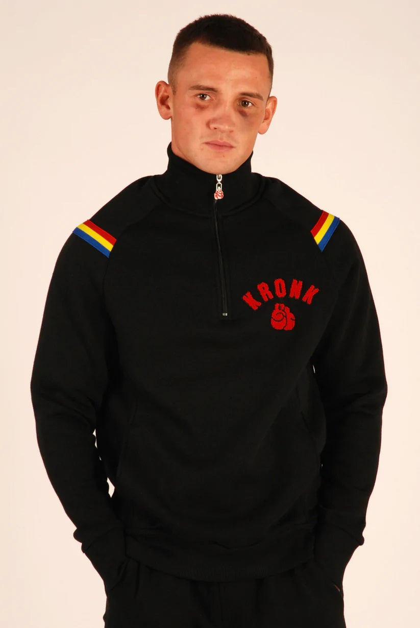 KRONK One Colour Gloves Quarter Zip Track Top Sweatshirt Black - MJ's Menswear Derry