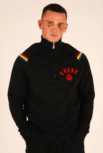KRONK One Colour Gloves Quarter Zip Track Top Sweatshirt Black - MJ's Menswear Derry