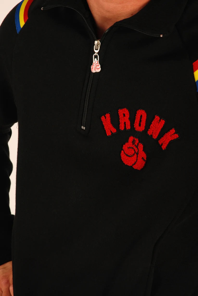 KRONK One Colour Gloves Quarter Zip Track Top Sweatshirt Black - MJ's Menswear Derry