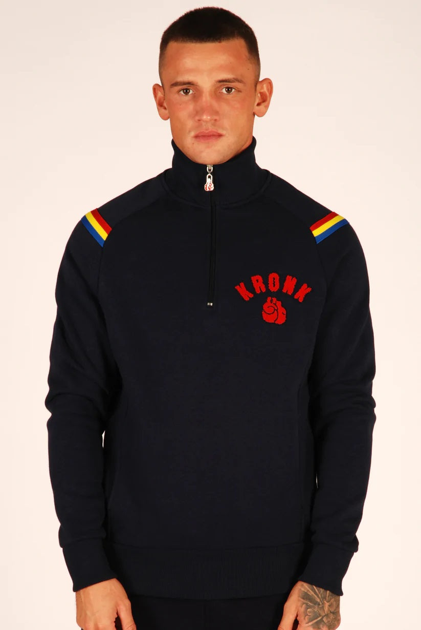 KRONK One Colour Gloves Quarter Zip Track Top Sweatshirt Navy - MJ's Menswear Derry