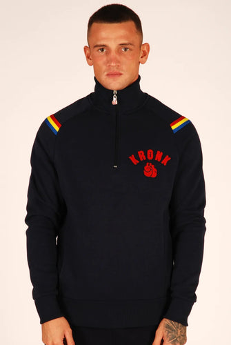 KRONK One Colour Gloves Quarter Zip Track Top Sweatshirt Navy - MJ's Menswear Derry