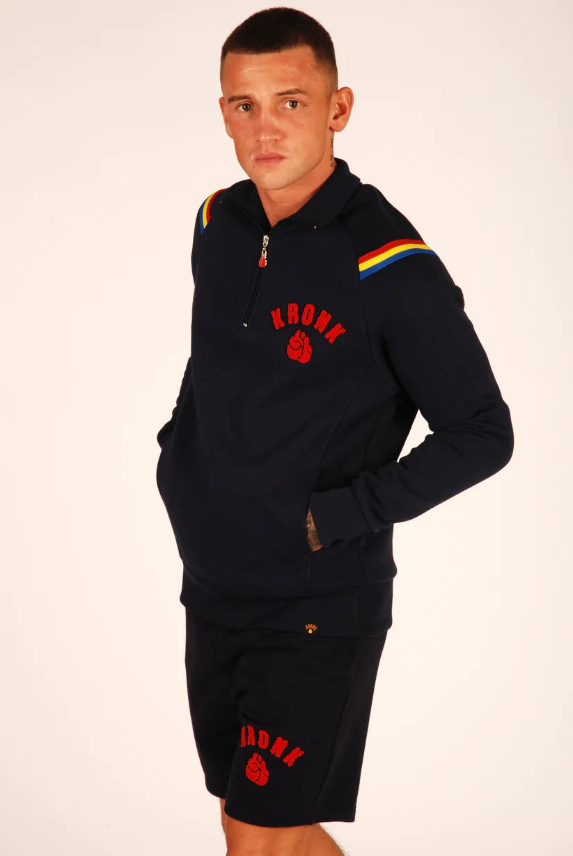 KRONK One Colour Gloves Quarter Zip Track Top Sweatshirt Navy - MJ's Menswear Derry