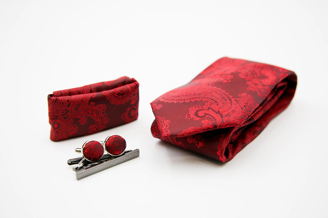 Red paisley tie set