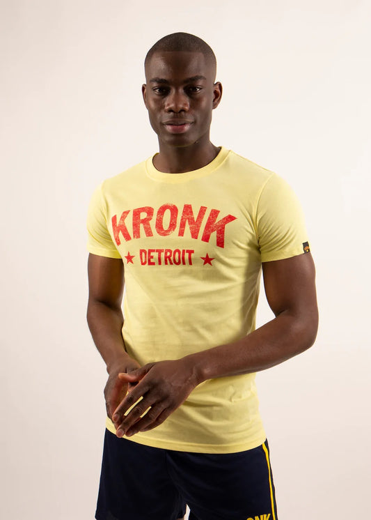 KRONK Detroit Stars Slimfit T Shirt Vintage Yellow with Red print - MJ's Menswear Derry