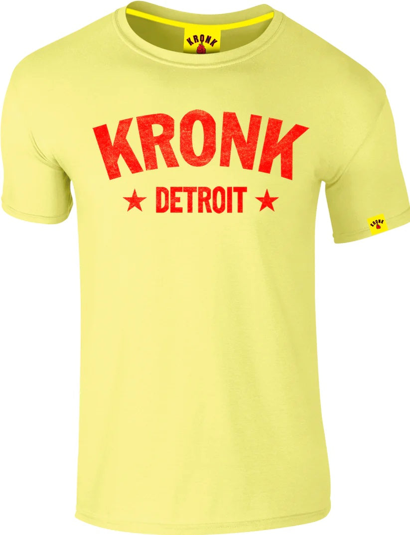 KRONK Detroit Stars Slimfit T Shirt Vintage Yellow with Red print - MJ's Menswear Derry