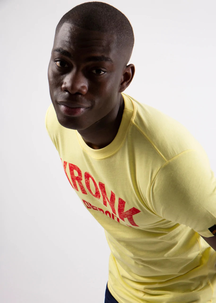 KRONK Detroit Stars Slimfit T Shirt Vintage Yellow with Red print - MJ's Menswear Derry