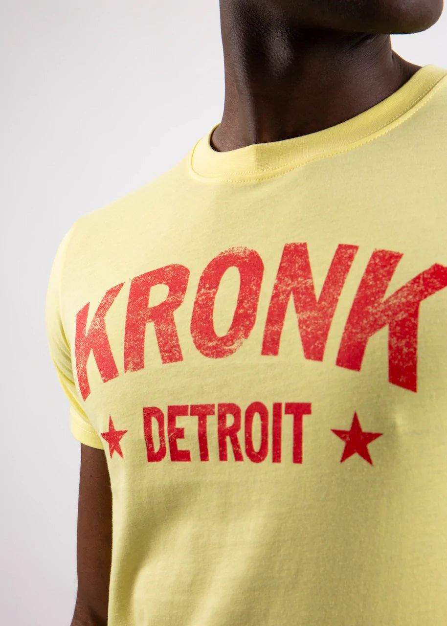 KRONK Detroit Stars Slimfit T Shirt Vintage Yellow with Red print - MJ's Menswear Derry
